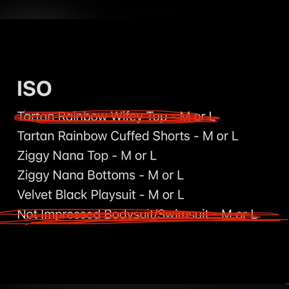 ISO BLACKMILK LIST - do not try to buy this post!